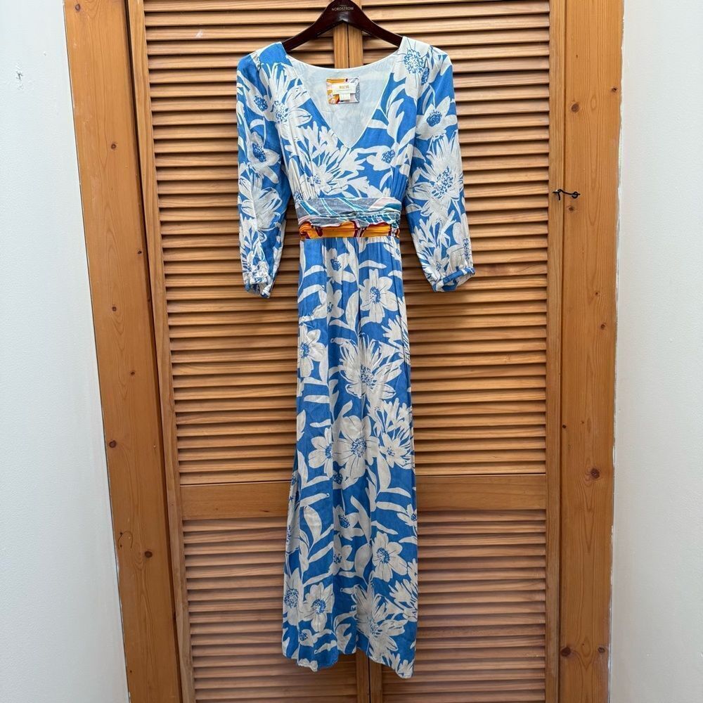 Anthropologie Blue and White Floral Maxi Dress size 8